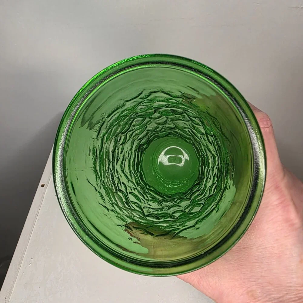 Hoosier Green Glass Vase Crinkled Textured 9.5